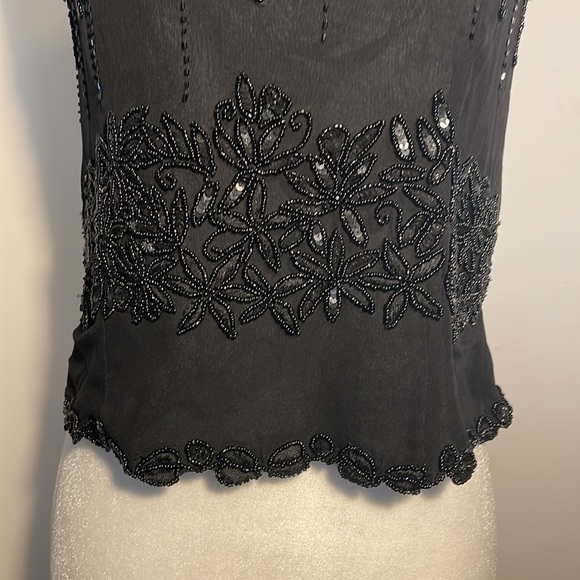 PAPELL BOUTIQUE Evening Black 100% Silk Top Beadwork & Sequins Vintage Size S - Picture 5 of 11